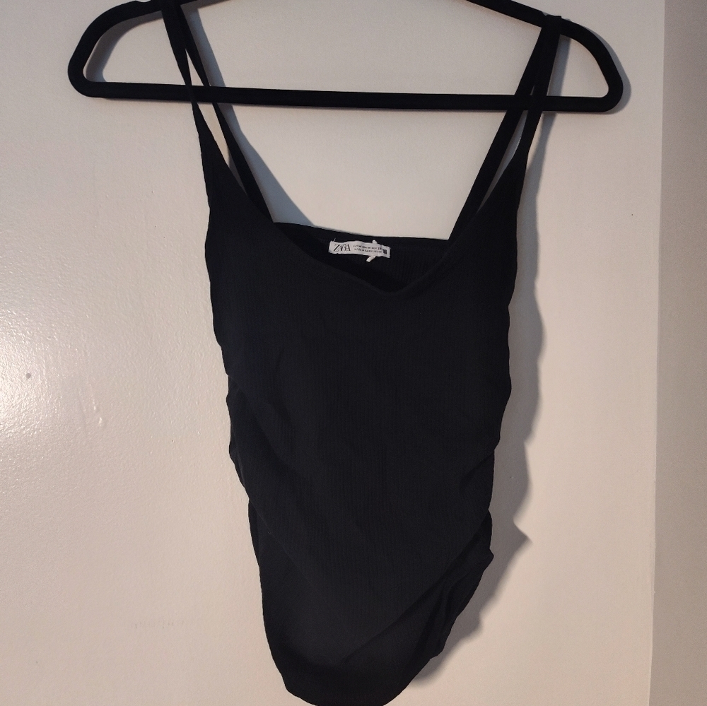 Black Sleeveless Top Ruched Sides